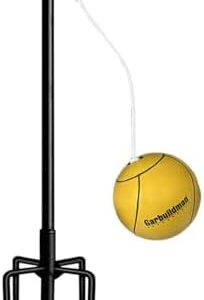 Garbuildman Tetherball Set with Ball & Rope for Outdoor Backyard, Adjustable Tether Ball Pole with Reinforced 5-Prong Base for Playground, Outside Ball Games Sports for Kids & Adults, Black